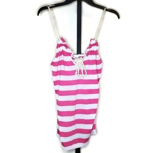 Pretty Rebellious Pink Striped Nautical Front Tie